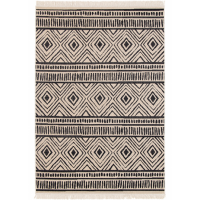 Carpete Re-Tribal Etnico Natural Preto Franjas 120x170